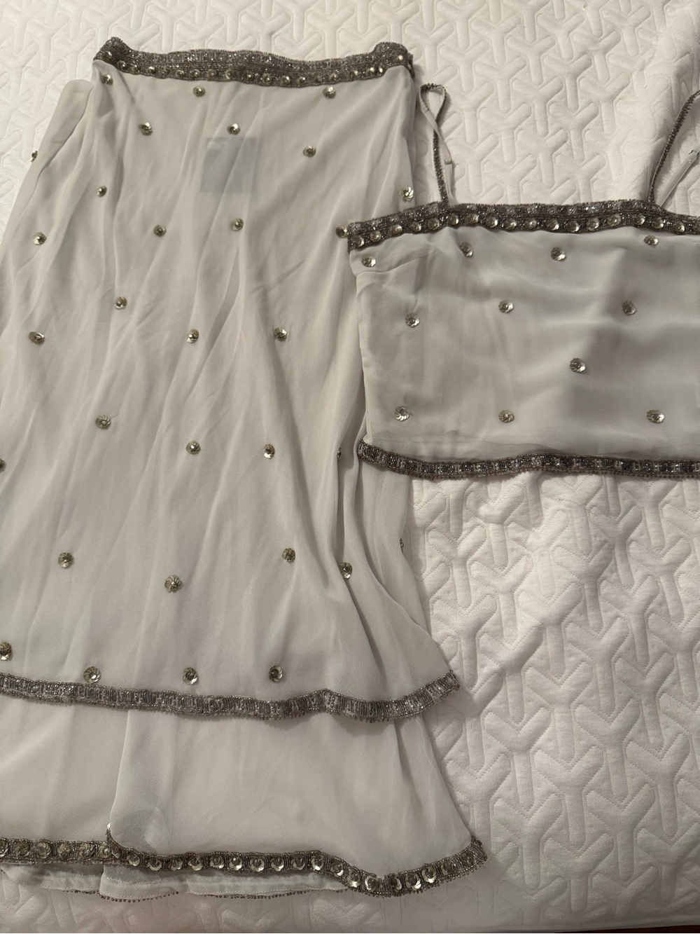 Zara White Embellished Layered Skirt